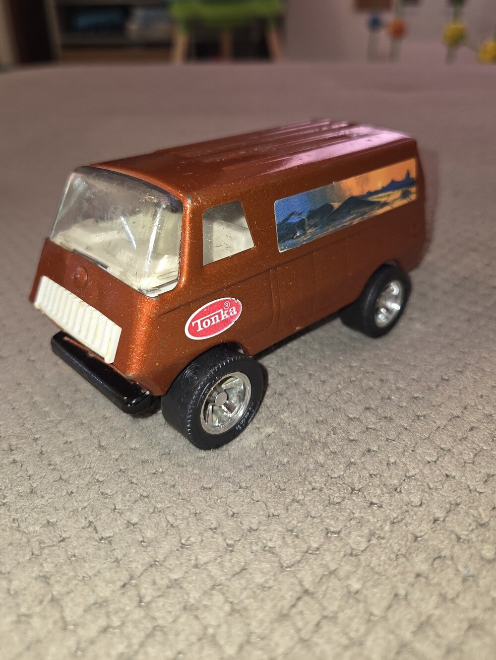 Vintage Mini Tonka Custom Van , Bronze Orange with Desert Scene Graphics 1970’s